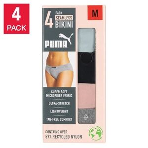 PUMA Womens Seamless Bikini Underwear 4-Pack - Black, Gray, Pink